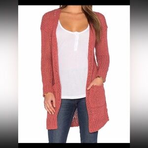 FREE PEOPLE Sz S SIMPLY SIENA OPEN FRONT CARDIGAN SWEATER ROSE PINK